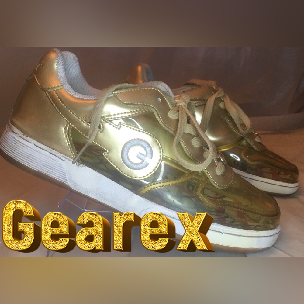 Gearex G-Fire III Gold Metallic Leather Clear Plastic Sneakers Shoes Womens 7